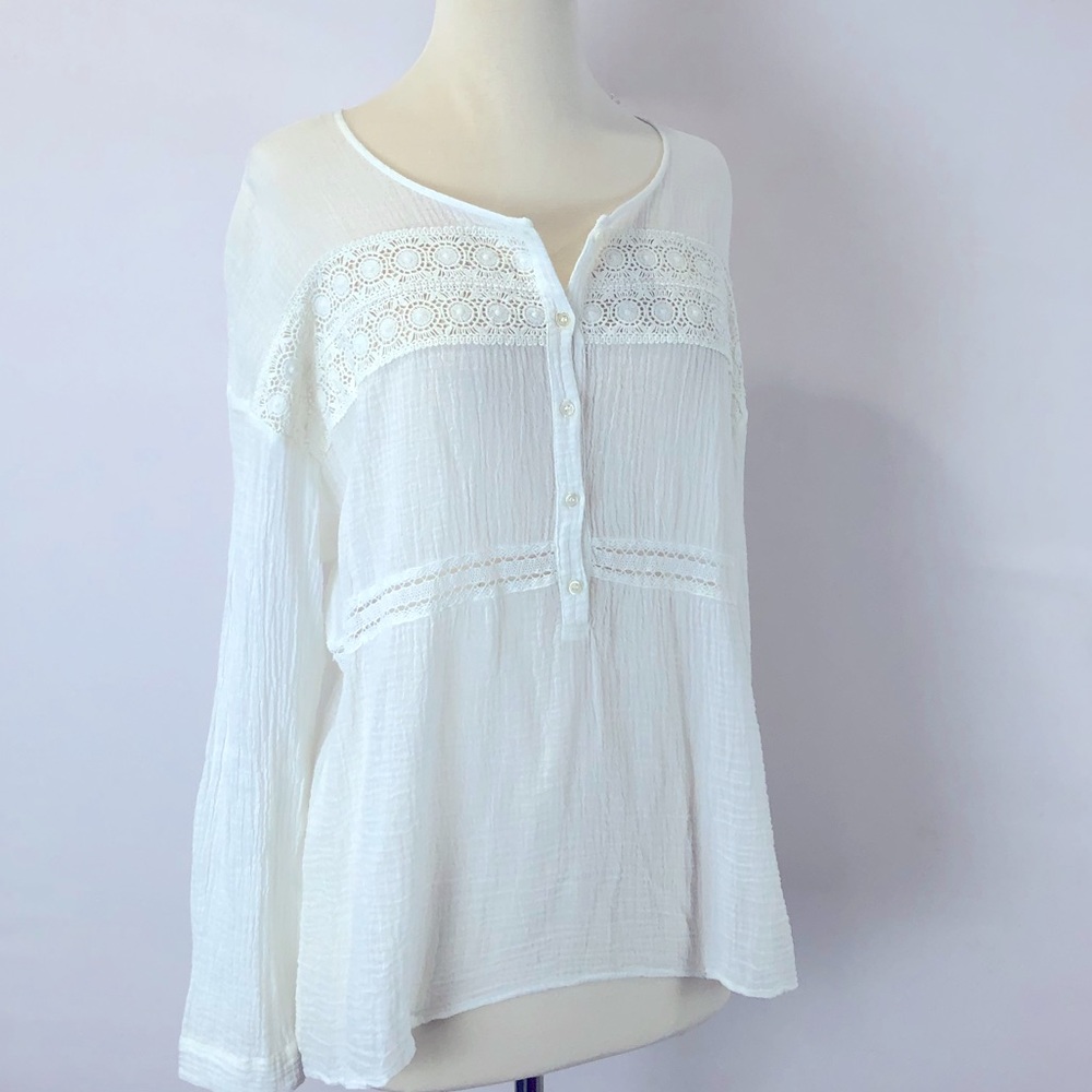 Xirena Hudson crochet gauze Long sleeve blouse NWT